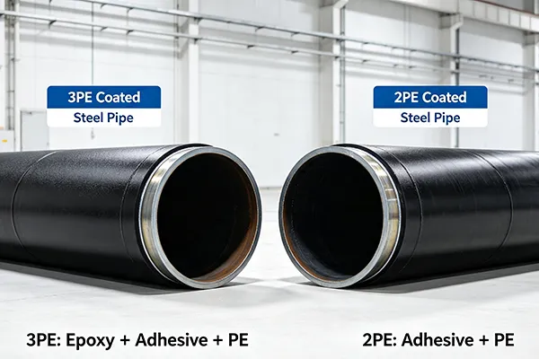 3PE vs 2PE steel pipe,3PE coated steel pipe,2PE coated steel pipe,3PE coating,2PE coating